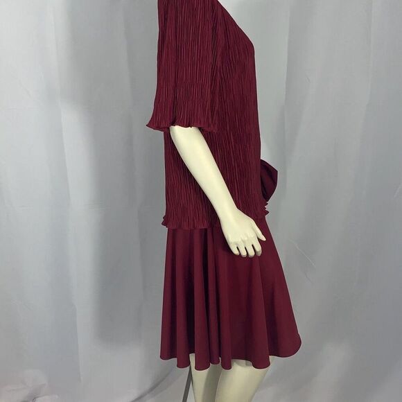 Vintage Burgundy After Dark Drop Waist Large Bow Party Dress Size 10 - Picture 8 of 16